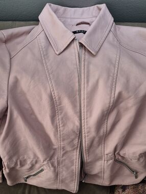 Baccini Pale Blush Pink Faux Leather Bomber/Biker Jacket